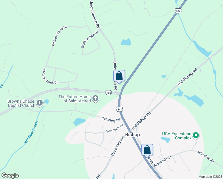 map of restaurants, bars, coffee shops, grocery stores, and more near 6301 High Shoals Road in Bishop