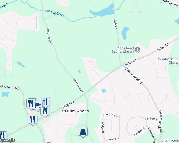 map of restaurants, bars, coffee shops, grocery stores, and more near 135 Summerlyn Court in Hiram