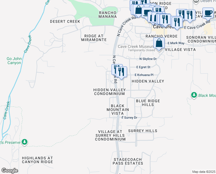 map of restaurants, bars, coffee shops, grocery stores, and more near 37402 North Cave Creek Road in Cave Creek
