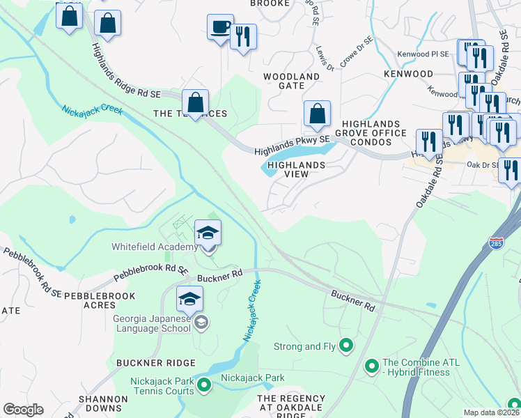 map of restaurants, bars, coffee shops, grocery stores, and more near 102 Stuart Castle Way Southeast in Smyrna