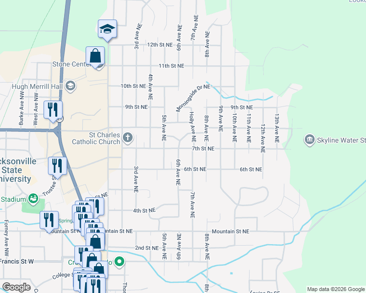 map of restaurants, bars, coffee shops, grocery stores, and more near 600 7th Street Northeast in Jacksonville