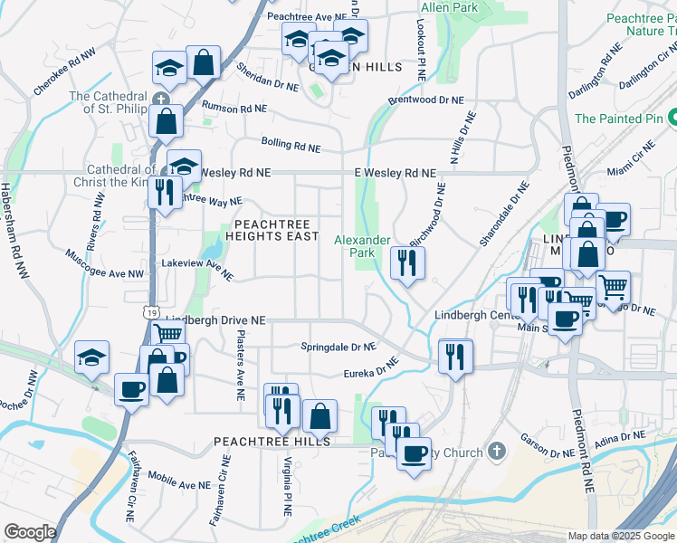 map of restaurants, bars, coffee shops, grocery stores, and more near 284 Lakeview Avenue Northeast in Atlanta