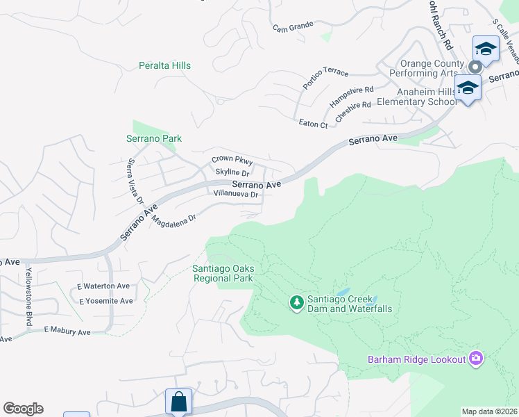 map of restaurants, bars, coffee shops, grocery stores, and more near 7468 Magdalena Drive in Orange