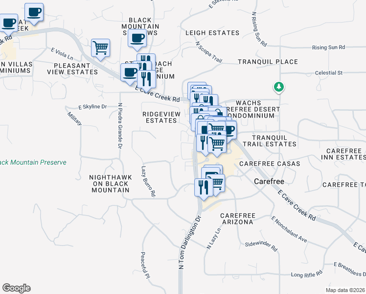 map of restaurants, bars, coffee shops, grocery stores, and more near 37300 North Tom Darlington Drive in Cave Creek