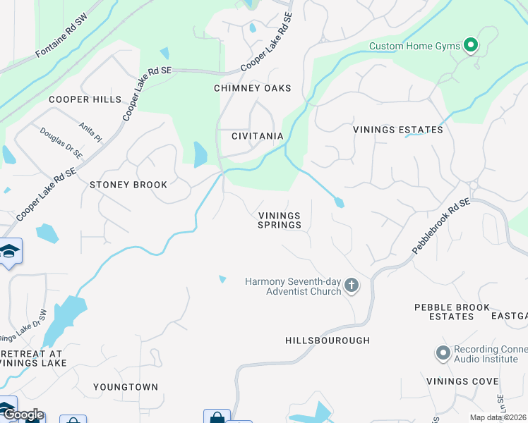 map of restaurants, bars, coffee shops, grocery stores, and more near 5255 Vinings Springs Ct SE in Mableton