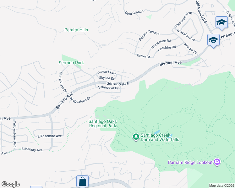 map of restaurants, bars, coffee shops, grocery stores, and more near 7468 Magdalena Drive in Orange