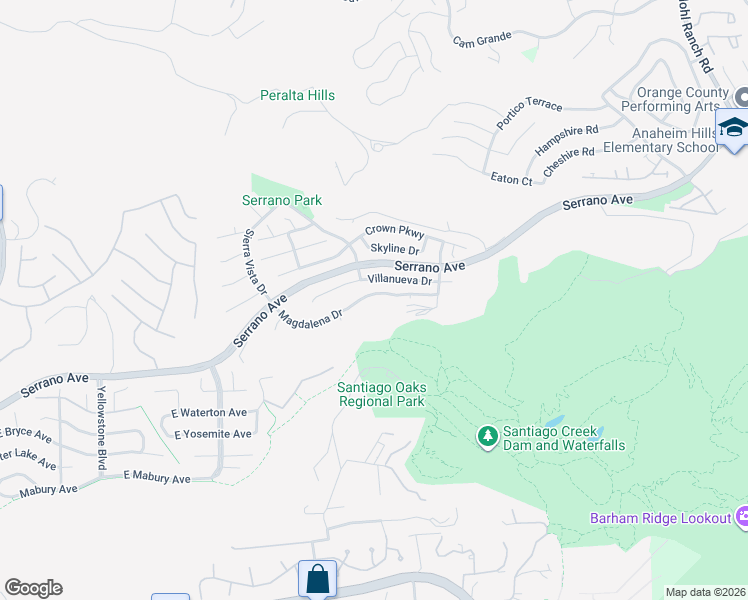 map of restaurants, bars, coffee shops, grocery stores, and more near 7232 Magdalena Drive in Orange