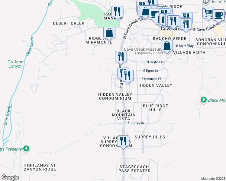 map of restaurants, bars, coffee shops, grocery stores, and more near 37402 North Cave Creek Road in Cave Creek