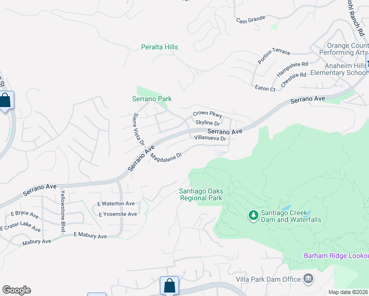 map of restaurants, bars, coffee shops, grocery stores, and more near 7179 Magdalena Drive in Orange