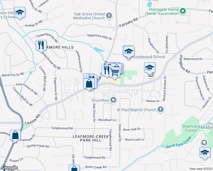 map of restaurants, bars, coffee shops, grocery stores, and more near 2464 Oak Grove Vista in Decatur