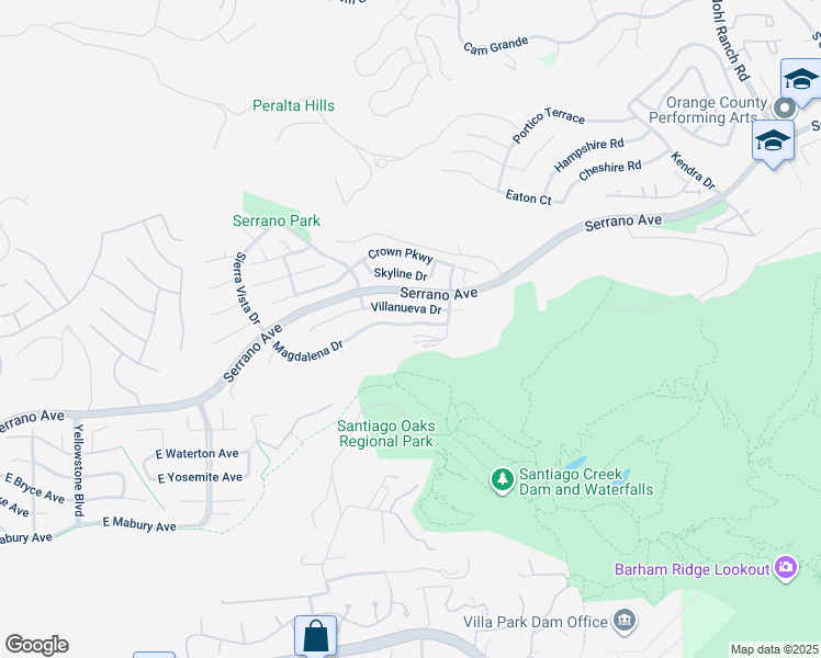 map of restaurants, bars, coffee shops, grocery stores, and more near 7348 Magdalena Drive in Orange