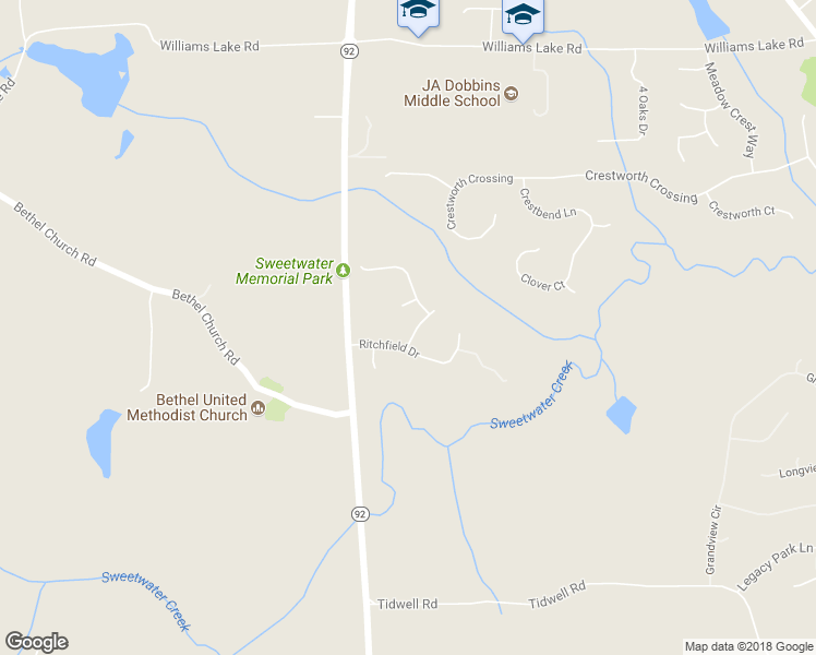map of restaurants, bars, coffee shops, grocery stores, and more near 41 Paul Ritch Lane in Powder Springs