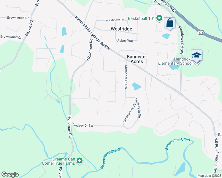 map of restaurants, bars, coffee shops, grocery stores, and more near 4502 Laurie Lane Southwest in Powder Springs