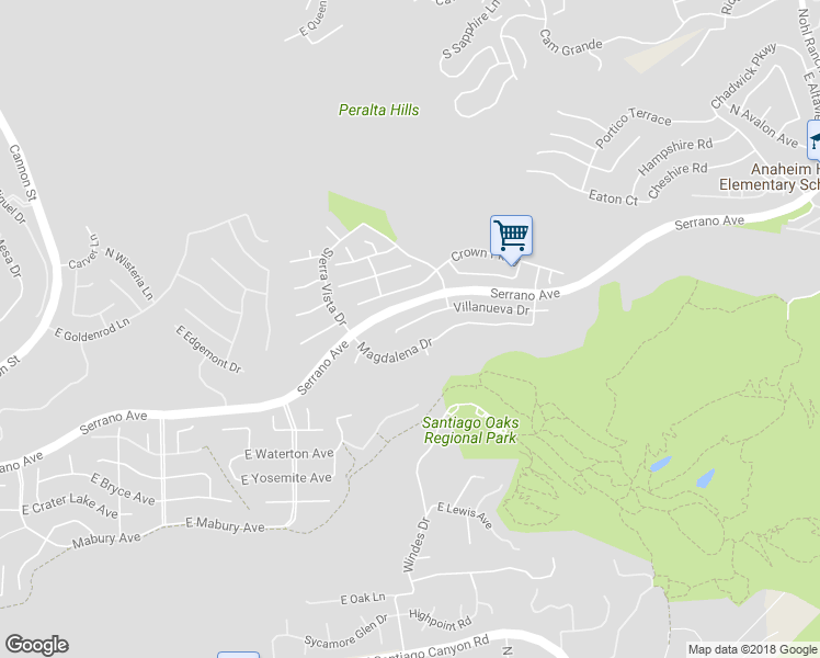 map of restaurants, bars, coffee shops, grocery stores, and more near 7036 Villanueva Drive in Orange