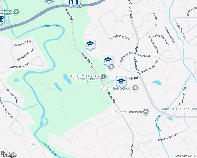 map of restaurants, bars, coffee shops, grocery stores, and more near 2300-2594 Ross Road in Snellville