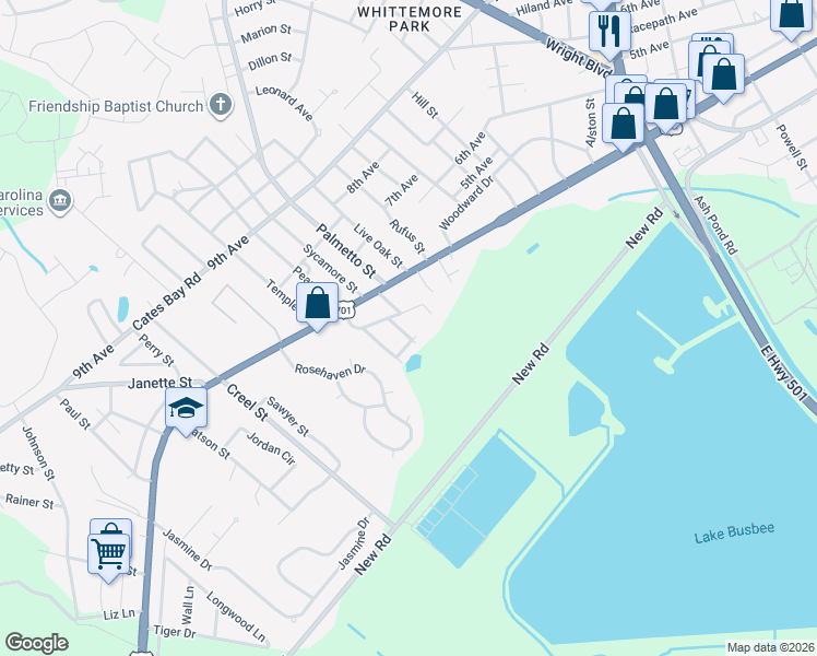 map of restaurants, bars, coffee shops, grocery stores, and more near 328 Edgewood Circle in Conway