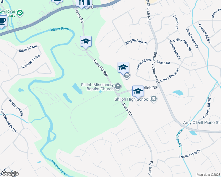 map of restaurants, bars, coffee shops, grocery stores, and more near 2400 Ross Road in Snellville