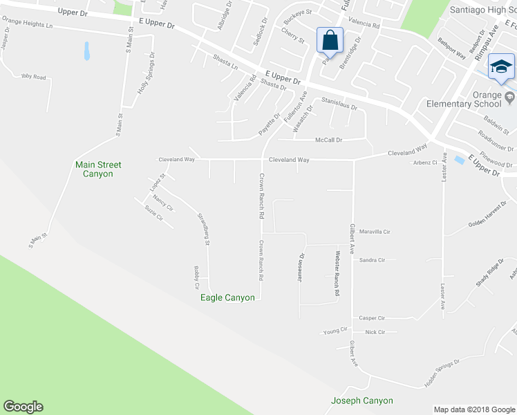 map of restaurants, bars, coffee shops, grocery stores, and more near 4070 Crown Ranch Road in Corona