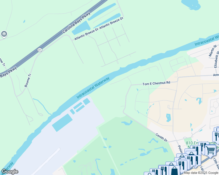 map of restaurants, bars, coffee shops, grocery stores, and more near 114 Palmetto Harbour Drive in North Myrtle Beach