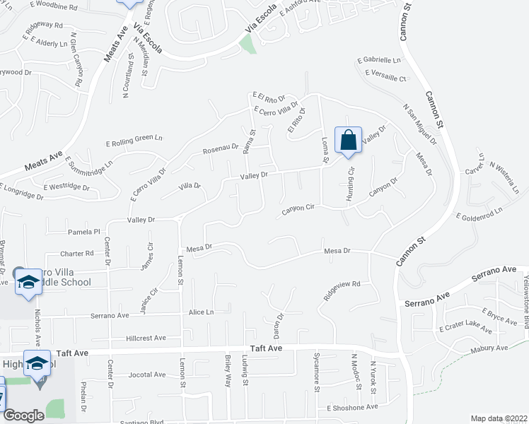 map of restaurants, bars, coffee shops, grocery stores, and more near 9452 Brewer Way in Villa Park