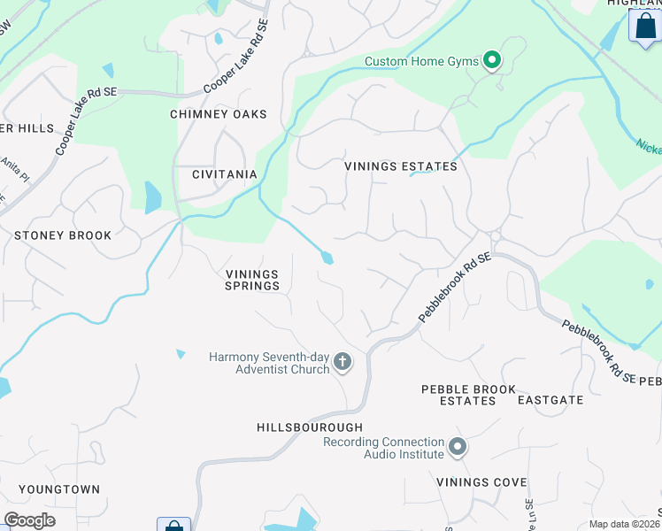 map of restaurants, bars, coffee shops, grocery stores, and more near 5350 Pebblebrook Lane Southeast in Mableton