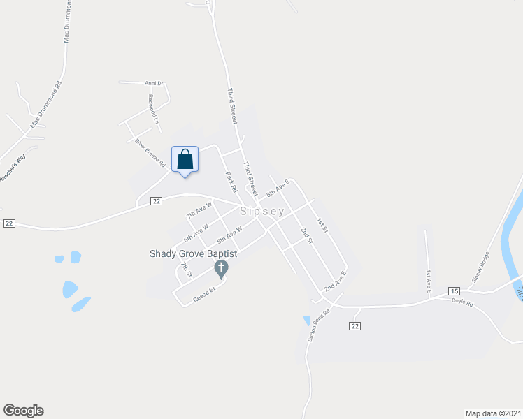 map of restaurants, bars, coffee shops, grocery stores, and more near 4th St in Sipsey