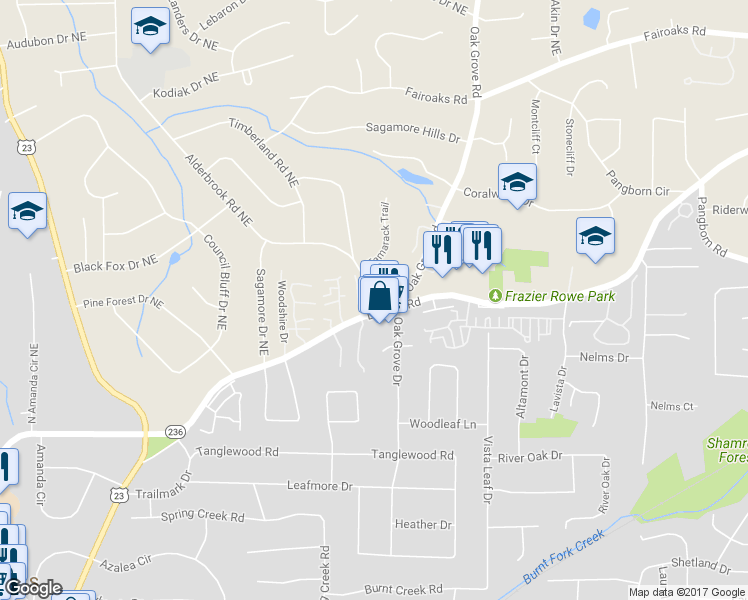 map of restaurants, bars, coffee shops, grocery stores, and more near 1498 Davis Oaks Way in Decatur