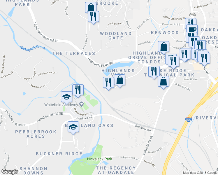 map of restaurants, bars, coffee shops, grocery stores, and more near 118 Stuart Castle Way Southeast in Smyrna