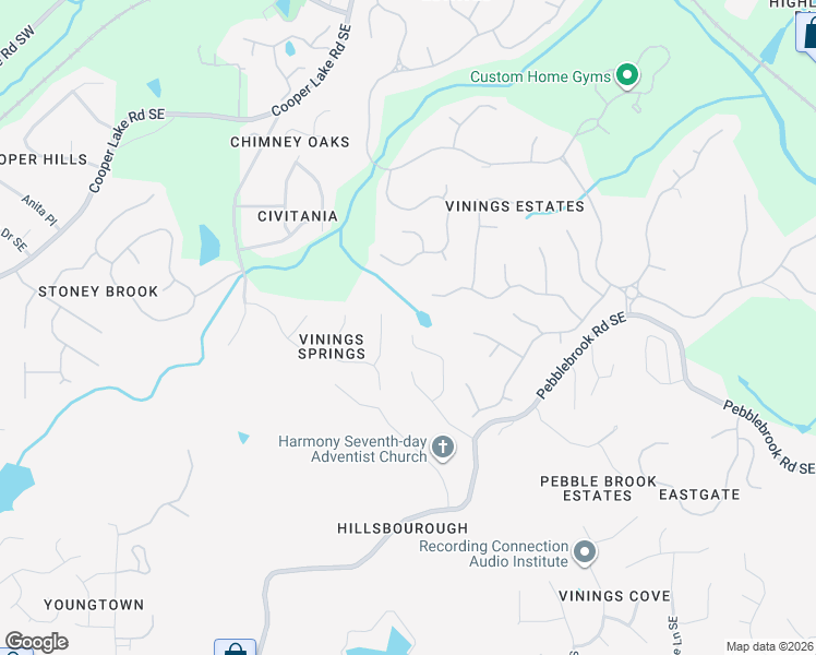 map of restaurants, bars, coffee shops, grocery stores, and more near 5350 Pebblebrook Lane Southeast in Mableton