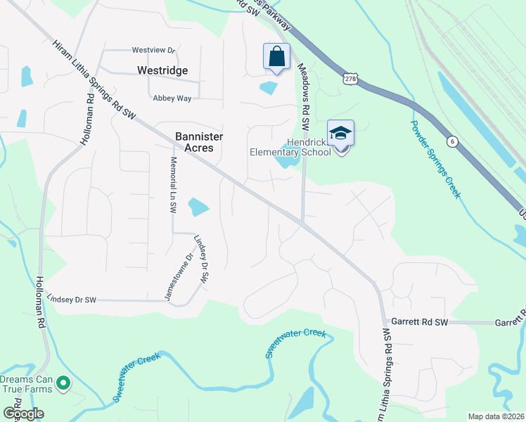 map of restaurants, bars, coffee shops, grocery stores, and more near 5284 Hiram Lithia Springs Road Southwest in Powder Springs