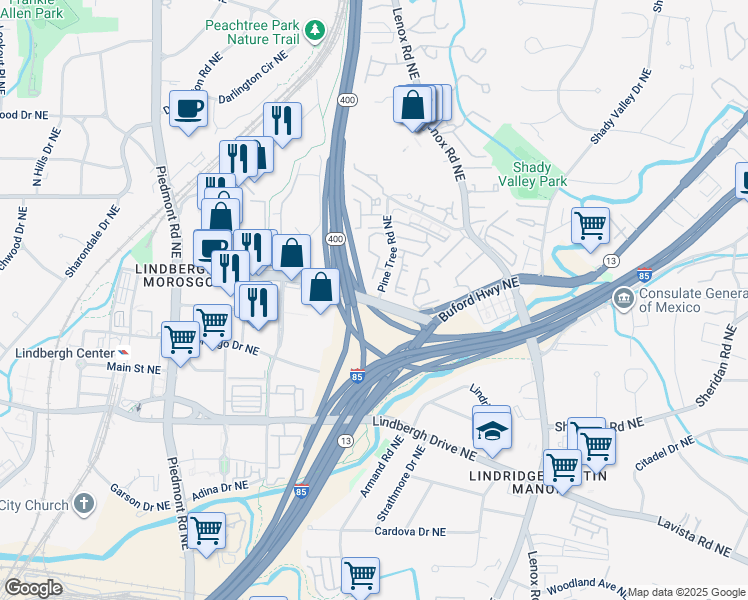 map of restaurants, bars, coffee shops, grocery stores, and more near 870 Sidney Marcus Blvd NE in Atlanta