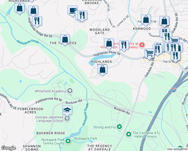 map of restaurants, bars, coffee shops, grocery stores, and more near 118 Stuart Castle Way Southeast in Smyrna
