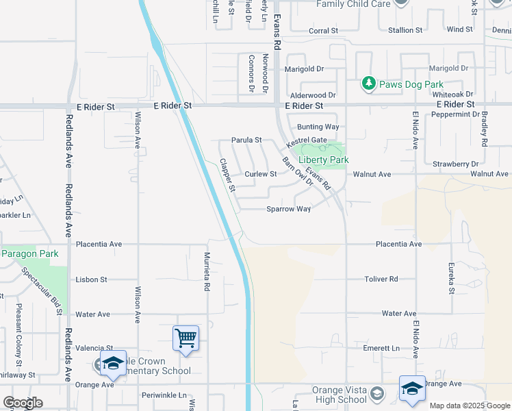 map of restaurants, bars, coffee shops, grocery stores, and more near 914 Sparrow Way in Perris