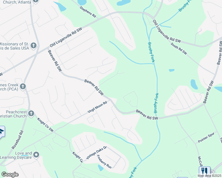 map of restaurants, bars, coffee shops, grocery stores, and more near Lake Drive in Walton County