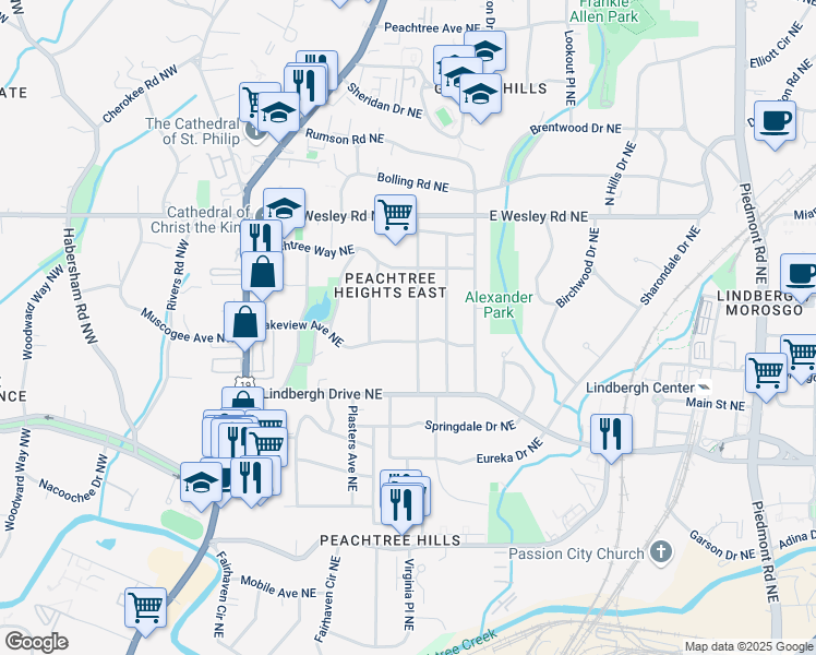 map of restaurants, bars, coffee shops, grocery stores, and more near 202 Lakeview Avenue Northeast in Atlanta