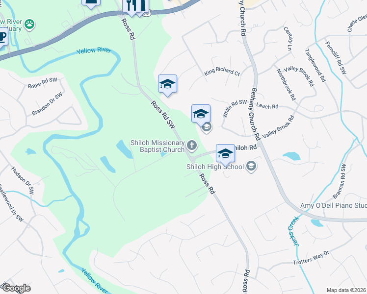 map of restaurants, bars, coffee shops, grocery stores, and more near 2300 Ross Road in Snellville