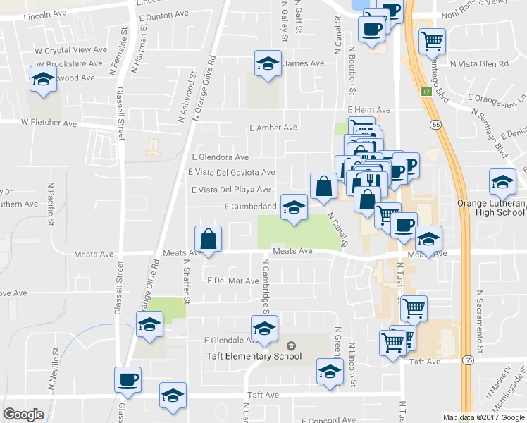 map of restaurants, bars, coffee shops, grocery stores, and more near 910 East Cumberland Road in Orange