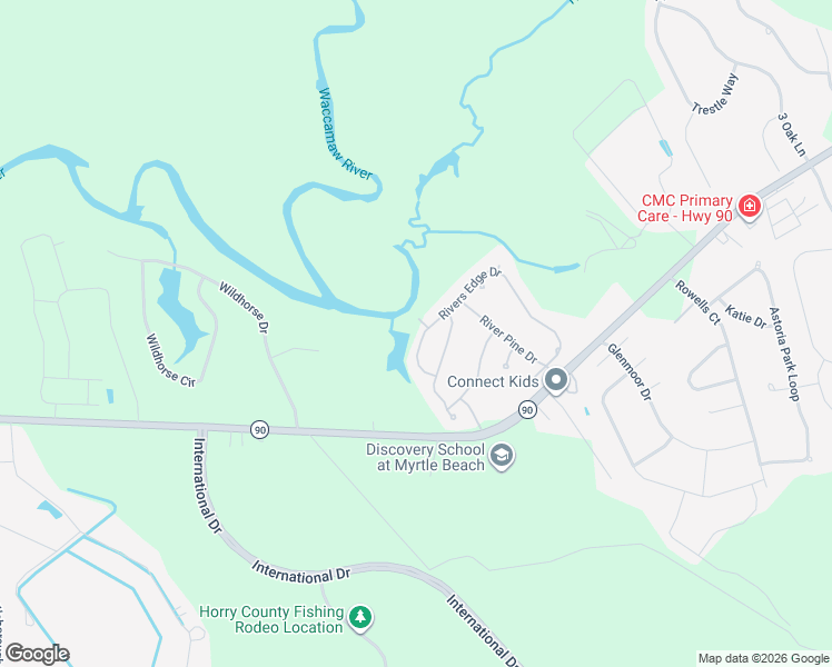 map of restaurants, bars, coffee shops, grocery stores, and more near 278 Rivers Edge Drive in Conway