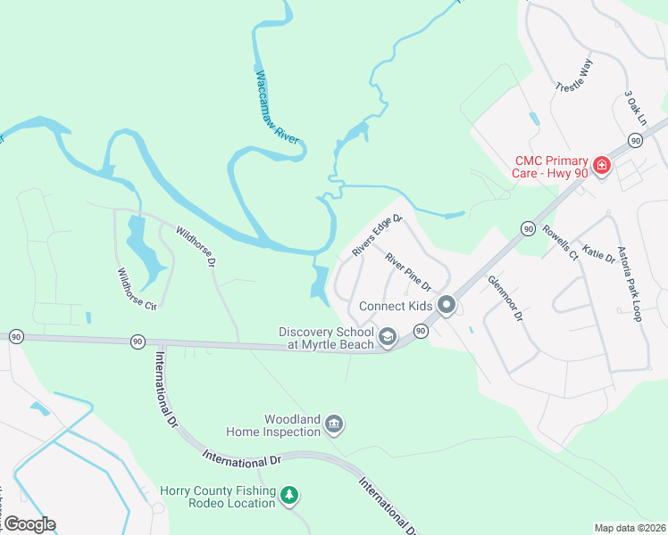 map of restaurants, bars, coffee shops, grocery stores, and more near 278 Rivers Edge Drive in Conway