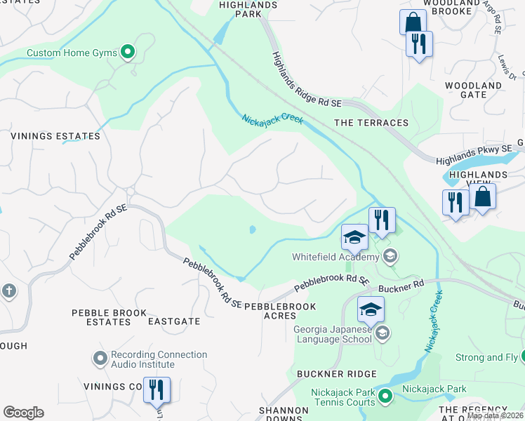 map of restaurants, bars, coffee shops, grocery stores, and more near 1304 Glen Cedars Drive in Mableton