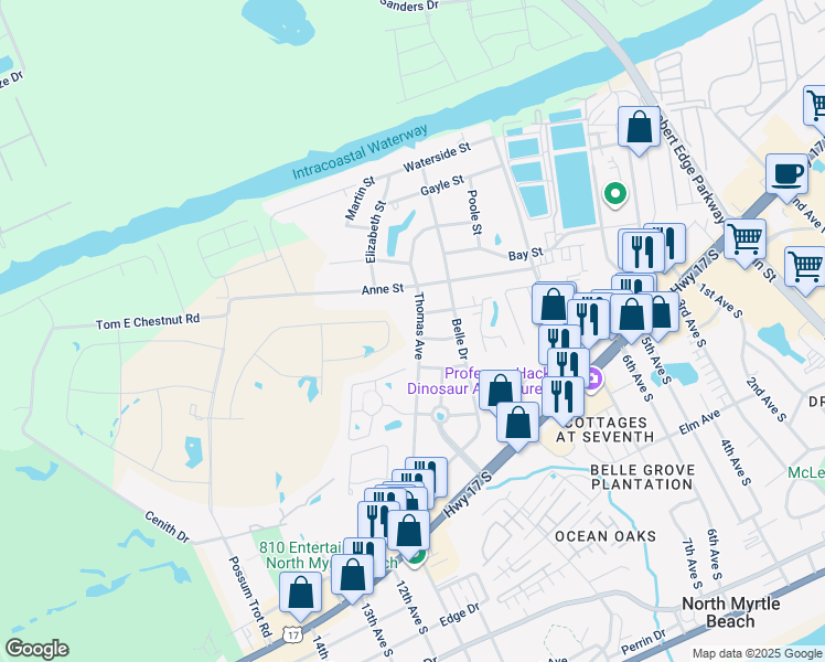 map of restaurants, bars, coffee shops, grocery stores, and more near 1021 Thomas Avenue in North Myrtle Beach