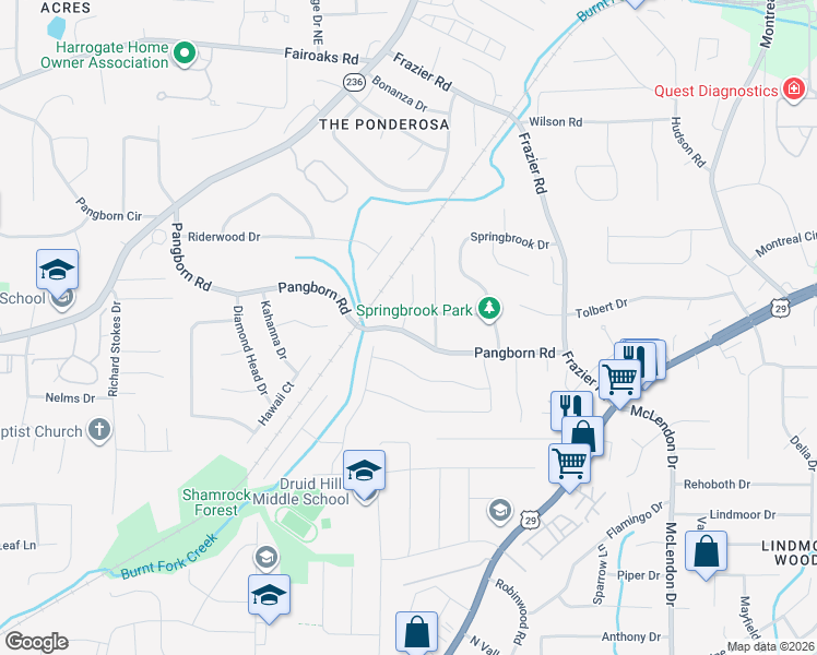 map of restaurants, bars, coffee shops, grocery stores, and more near 1503 Pangborn Station Drive in Decatur