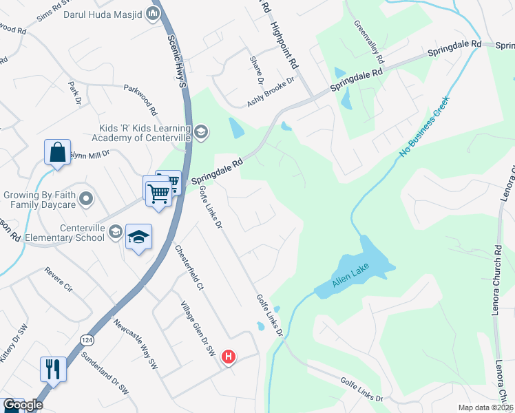 map of restaurants, bars, coffee shops, grocery stores, and more near 3116 Spring Meadow Drive Southwest in Snellville