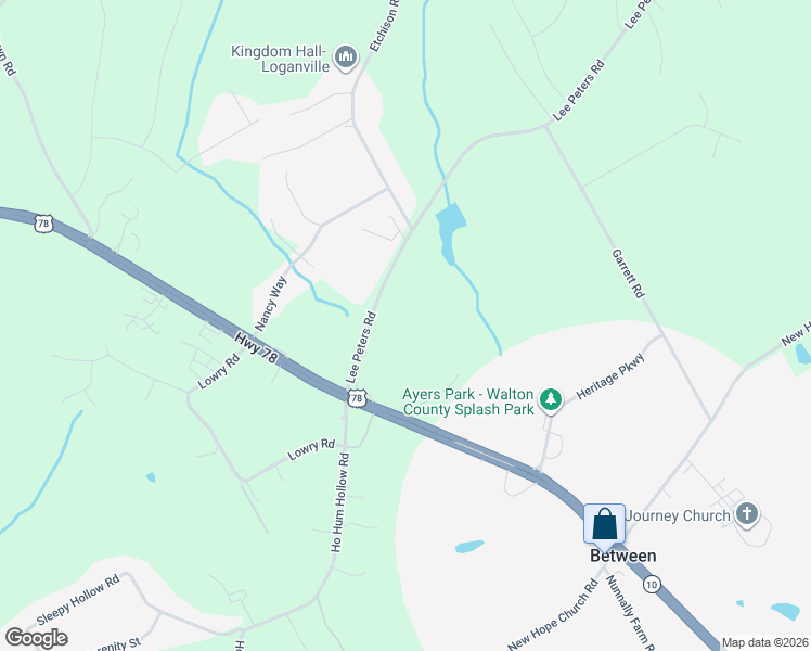 map of restaurants, bars, coffee shops, grocery stores, and more near 2070 Lee Peters Road in Loganville