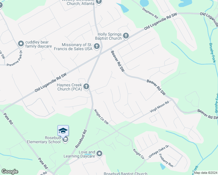 map of restaurants, bars, coffee shops, grocery stores, and more near 3940 Michaels Creek Way in Loganville