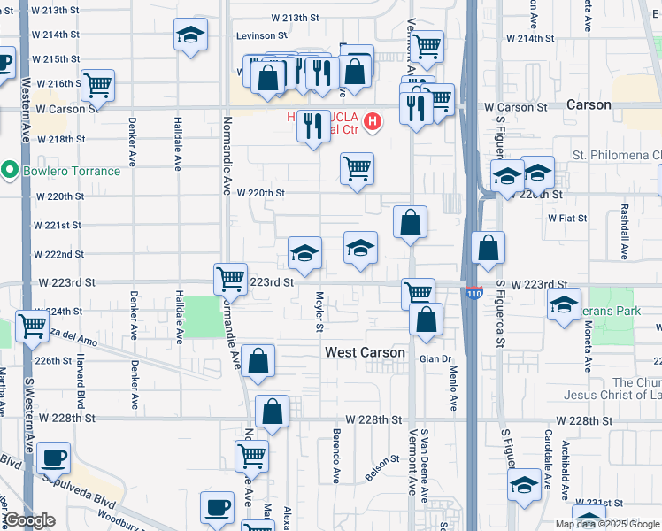 map of restaurants, bars, coffee shops, grocery stores, and more near in West Carson