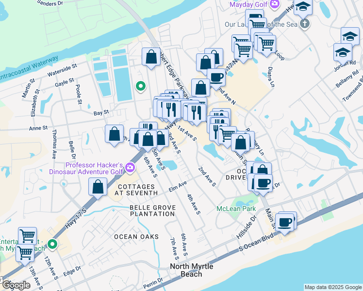 map of restaurants, bars, coffee shops, grocery stores, and more near 2 Barnwell Street in North Myrtle Beach