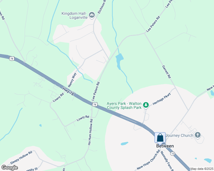 map of restaurants, bars, coffee shops, grocery stores, and more near 2090 Lee Peters Road in Loganville