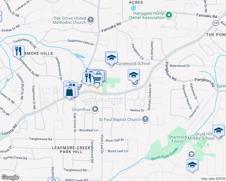map of restaurants, bars, coffee shops, grocery stores, and more near 2892 Lavista Road in Decatur