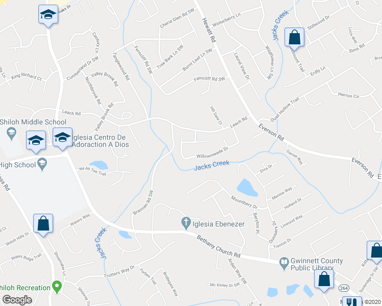 map of restaurants, bars, coffee shops, grocery stores, and more near 3935 Willowmeade Drive in Snellville